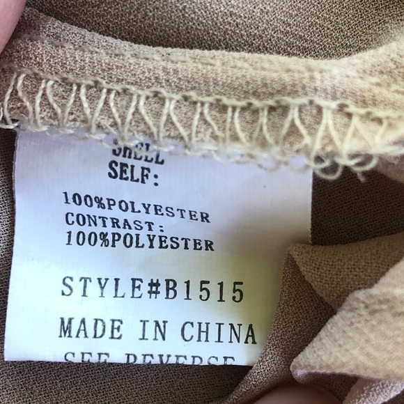 A.Maglia Tan Sleeveless Peplum Blouse with Sequin Collar & Lace Panel in Back - Picture 7 of 8